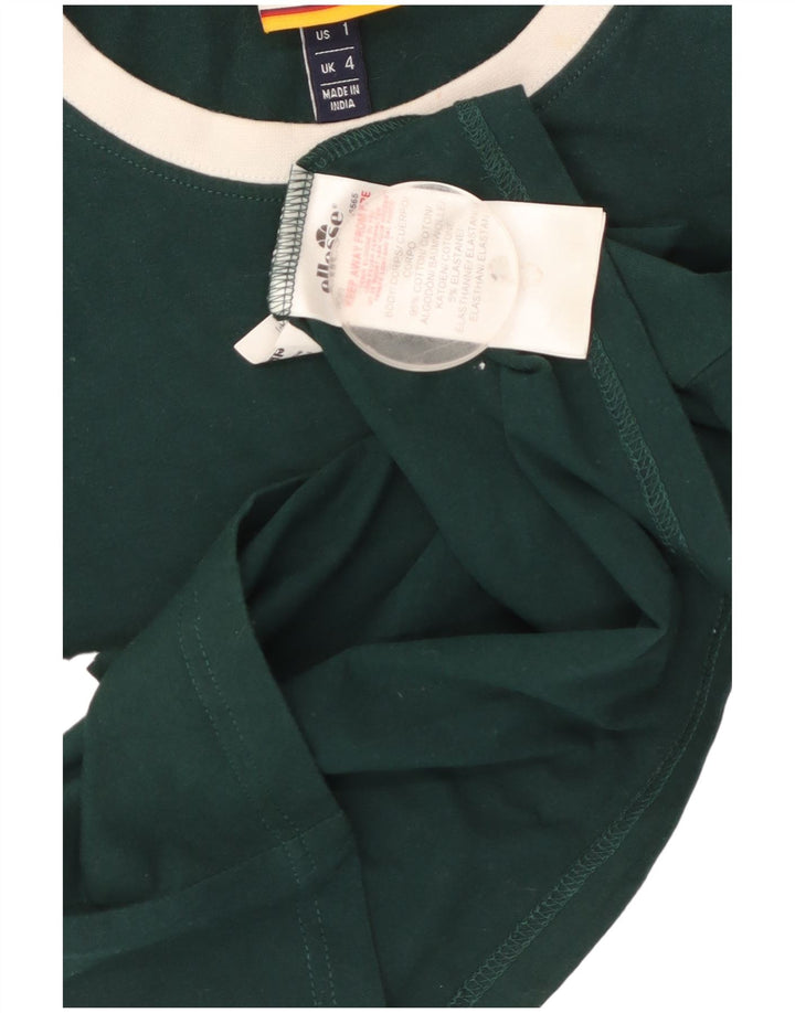 ELLESSE T-shirt grafica corta da donna Top UK 4 XS Verde cotone
