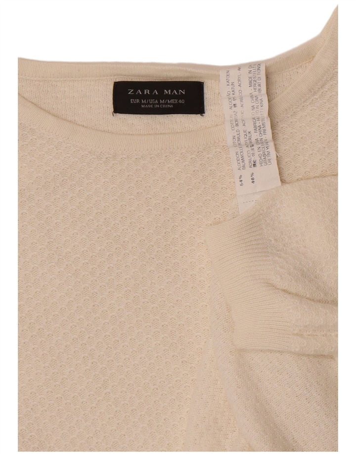 Maglione maglione girocollo da uomo Zara in cotone geometrico bianco medio