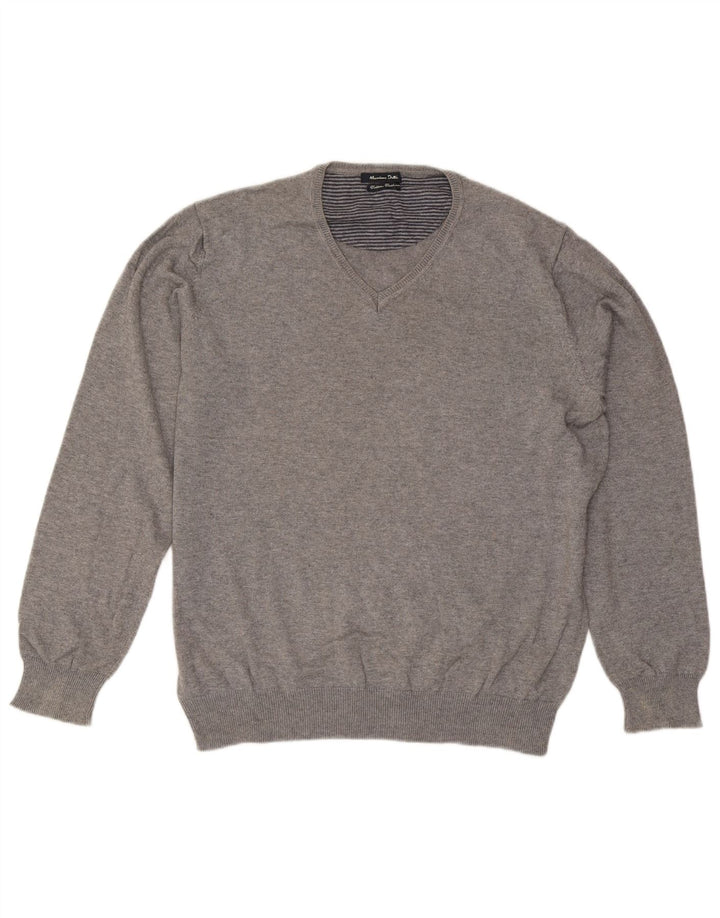 Massimo Dutti Maglione da uomo con scollo a V grande cotone grigio
