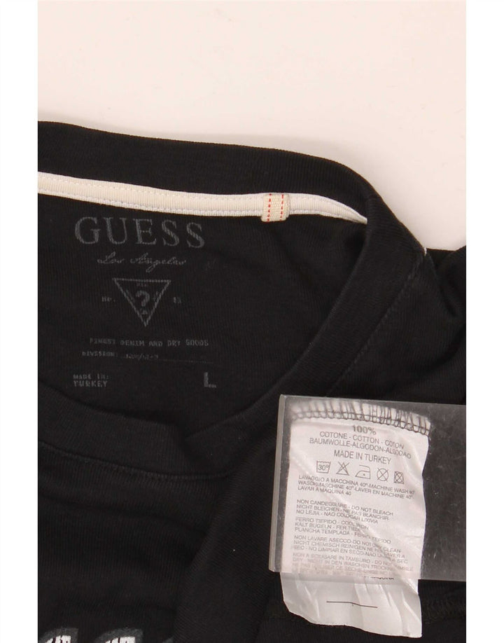Guess Top grafico da donna a maniche lunghe UK 14 Large in cotone nero