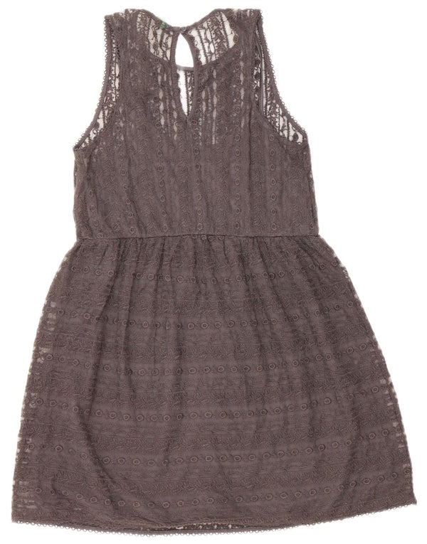 Abito a trapezio in pizzo senza maniche da donna Benetton UK 10 Piccolo grigio floreale