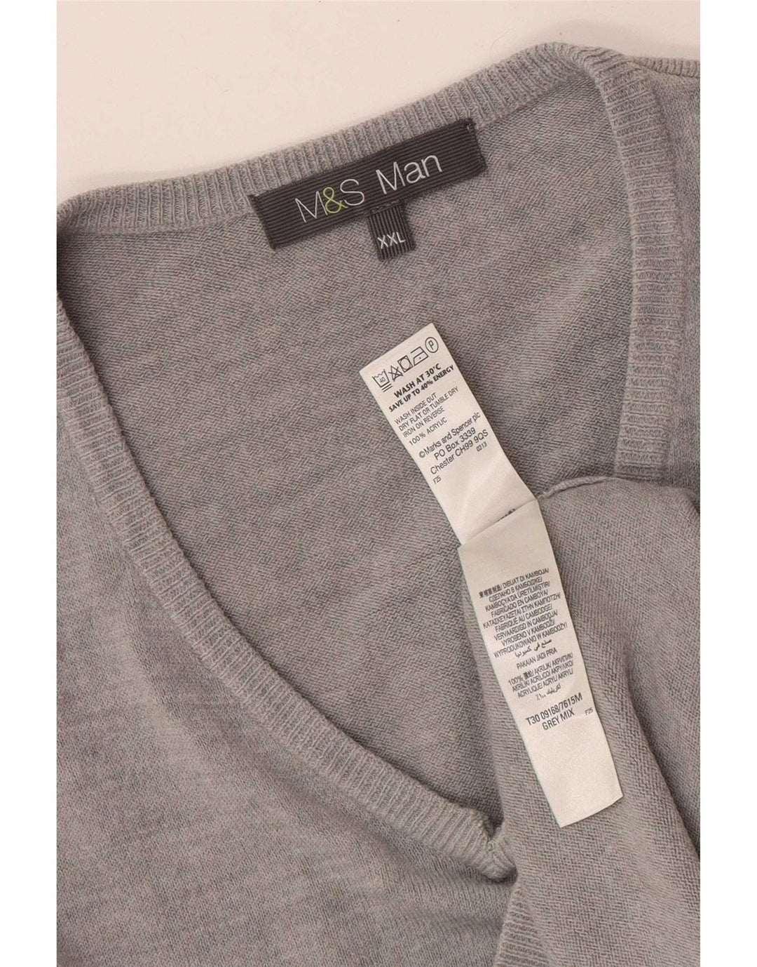 Maglione da uomo con scollo a V Marks & Spencer 2XL acrilico grigio