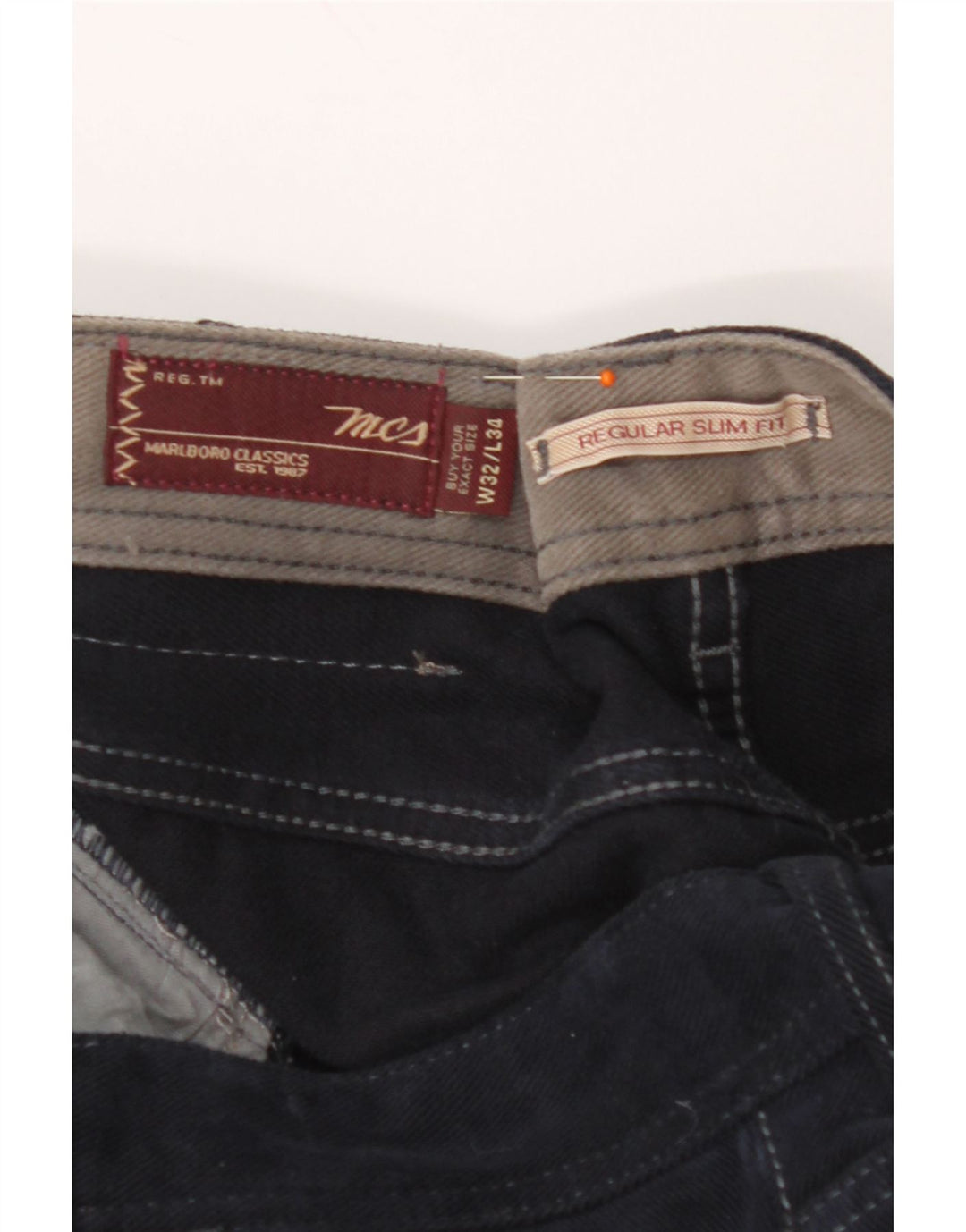MARLBORO CLASSICS Pantaloni casual da uomo vestibilità regolare W32 L28 Blu navy