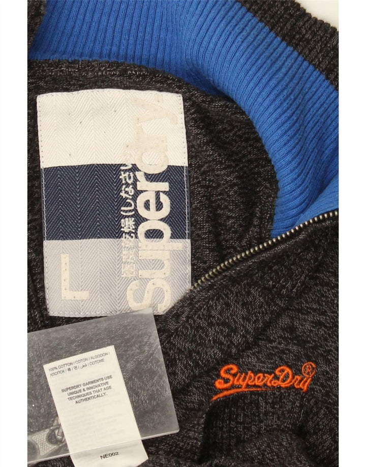Maglione da uomo con zip e collo Superdry, in cotone chiazzato grigio grande