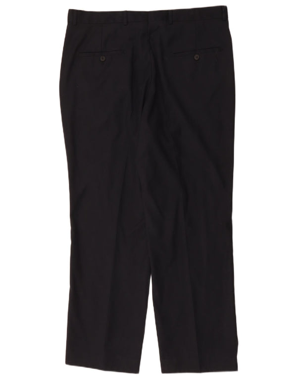Pantaloni da abito dritti da uomo Giorgio Armani W37 L29 in lana blu navy