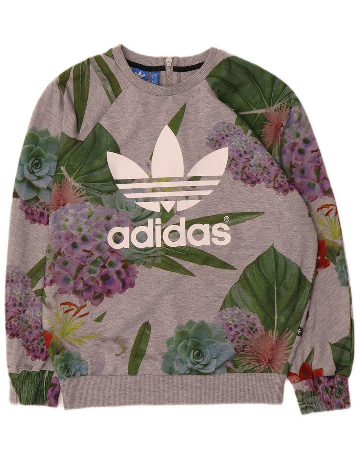 Felpa oversize grafica da donna Adidas UK 12 Grigio medio floreale