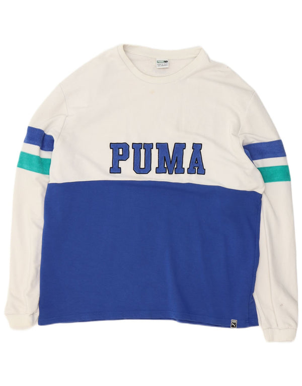 Puma Maglietta grafica da uomo a maniche lunghe XL Blu in cotone color block