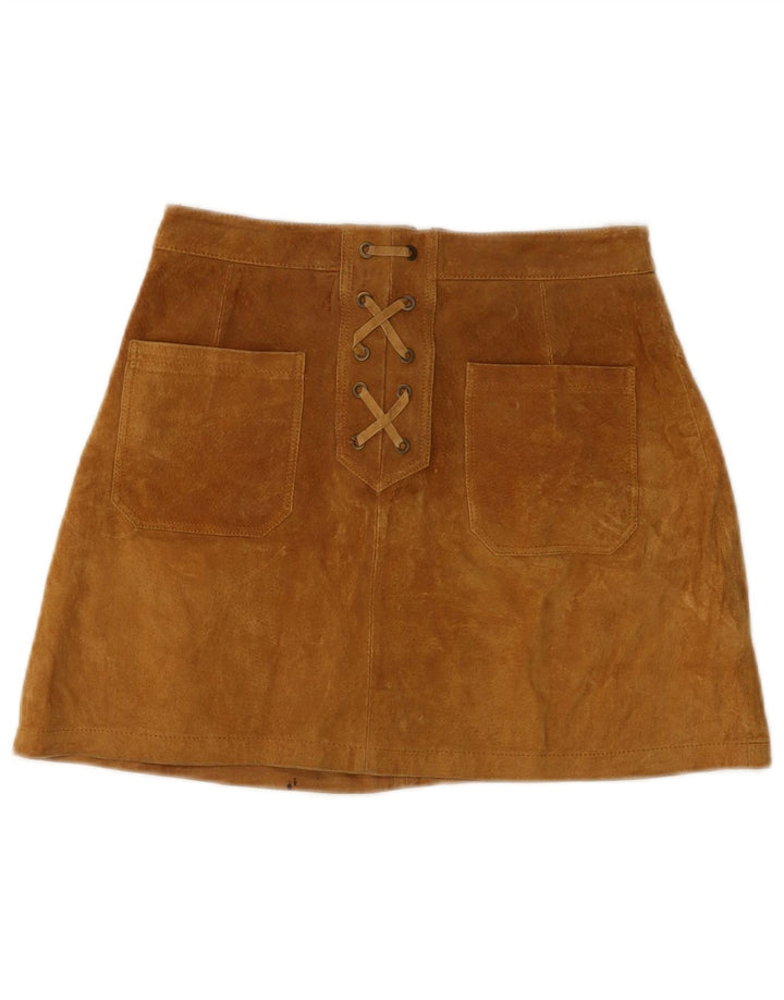 Minigonna in pelle scamosciata da donna Stradivarius EU 38 piccola W28 in pelle beige