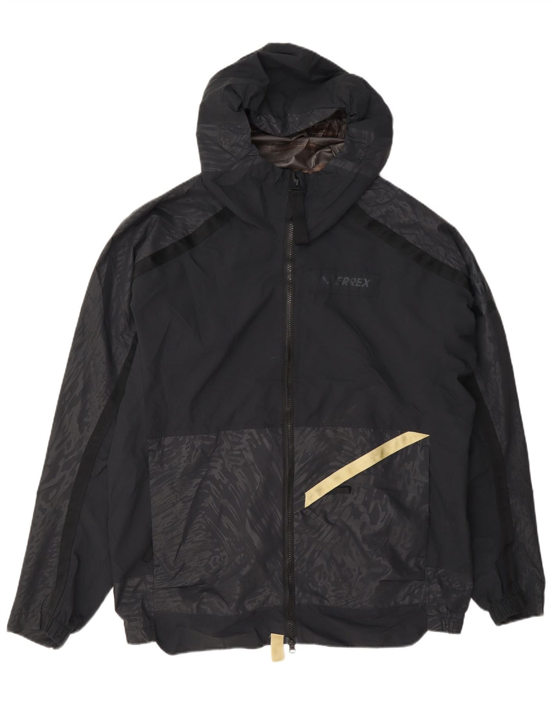 Giacca antipioggia da uomo Adidas con cappuccio UK 40 grande nera geometrica