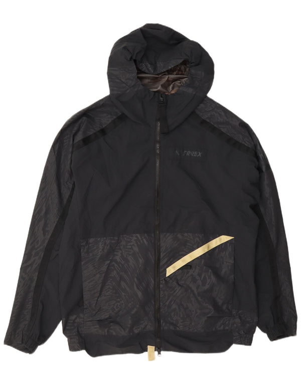 Giacca antipioggia da uomo Adidas con cappuccio UK 40 grande nera geometrica