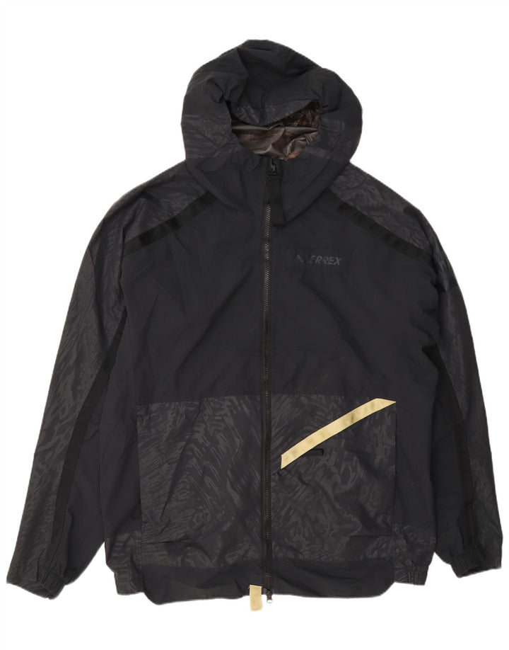 Giacca antipioggia da uomo Adidas con cappuccio UK 40 grande nera geometrica