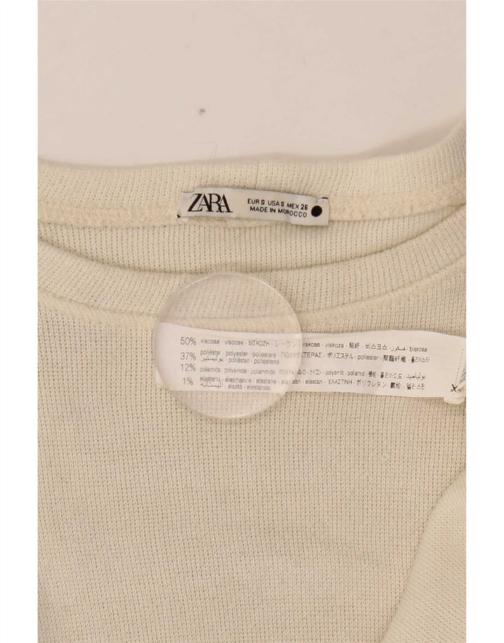 Top corto oversize da donna Zara a maniche lunghe UK 10 piccolo in viscosa bianca