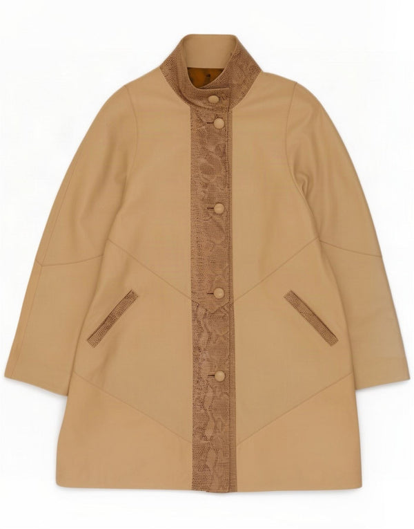 Cappotto vintage in pelle da donna UK 14 Beige medio Stampa animalier