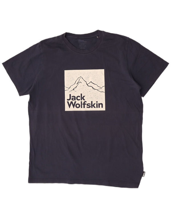 T-shirt grafica da uomo con vestibilità regolare Jack Wolfskin Top 2XL in cotone blu navy