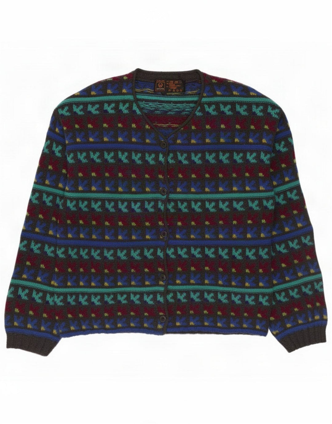 Stefanel Maglione cardigan da donna UK 14 Lana geometrica multicolore medio