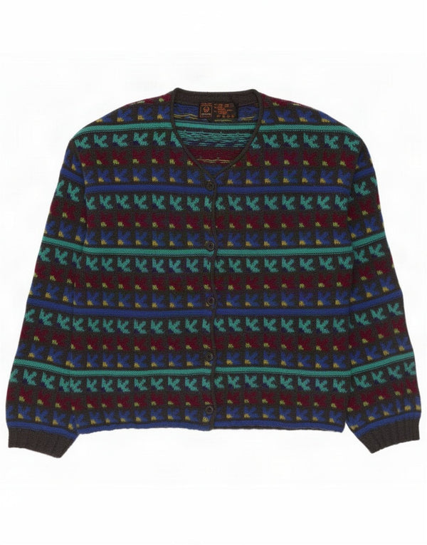 Stefanel Maglione cardigan da donna UK 14 Lana geometrica multicolore medio