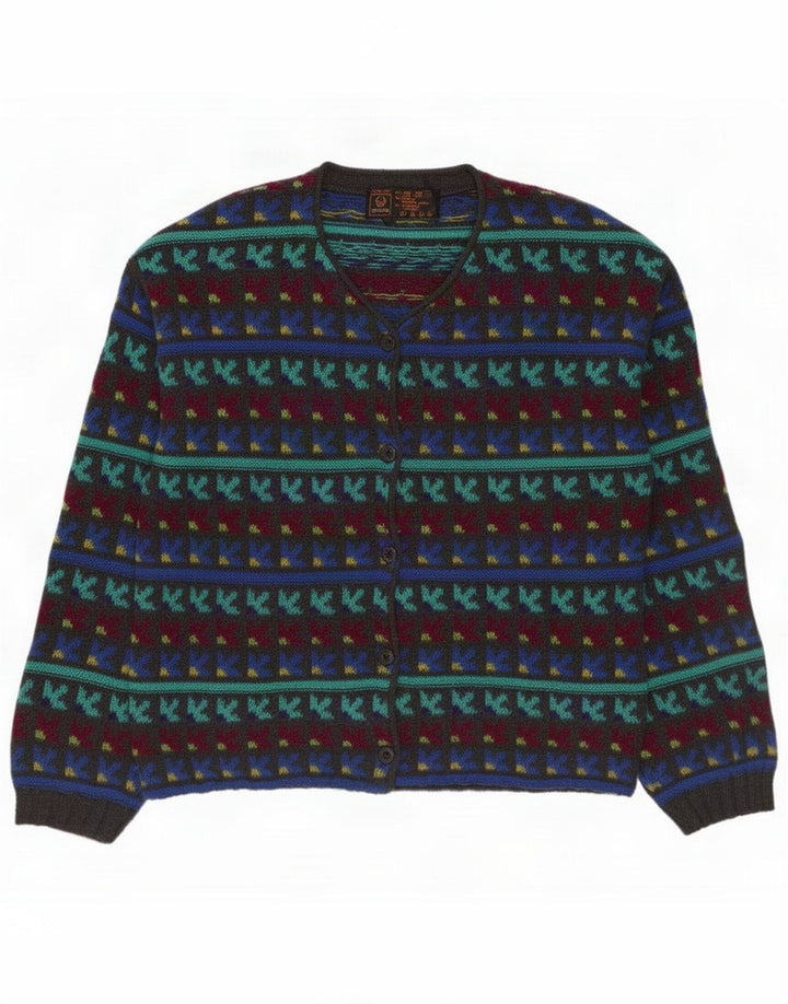 Stefanel Maglione cardigan da donna UK 14 Lana geometrica multicolore medio