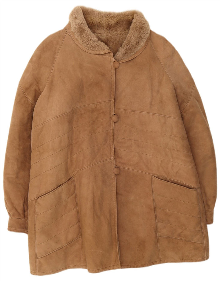 Giacca vintage in shearling da donna UK 16 grande marrone invernale