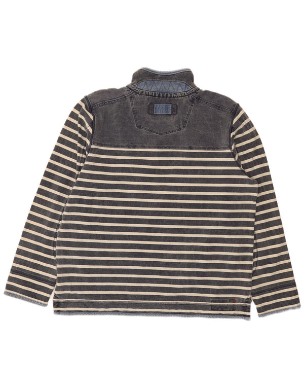 Felpa da uomo con collo con zip Fat Face, maglione XL, cotone a righe blu navy