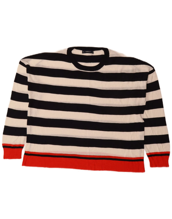Maglione maglione girocollo da donna Zara UK 16 grandi righe multicolori