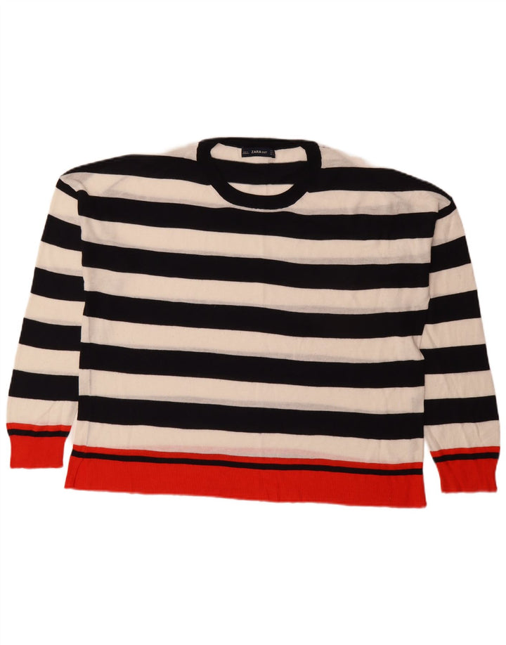 Maglione maglione girocollo da donna Zara UK 16 grandi righe multicolori