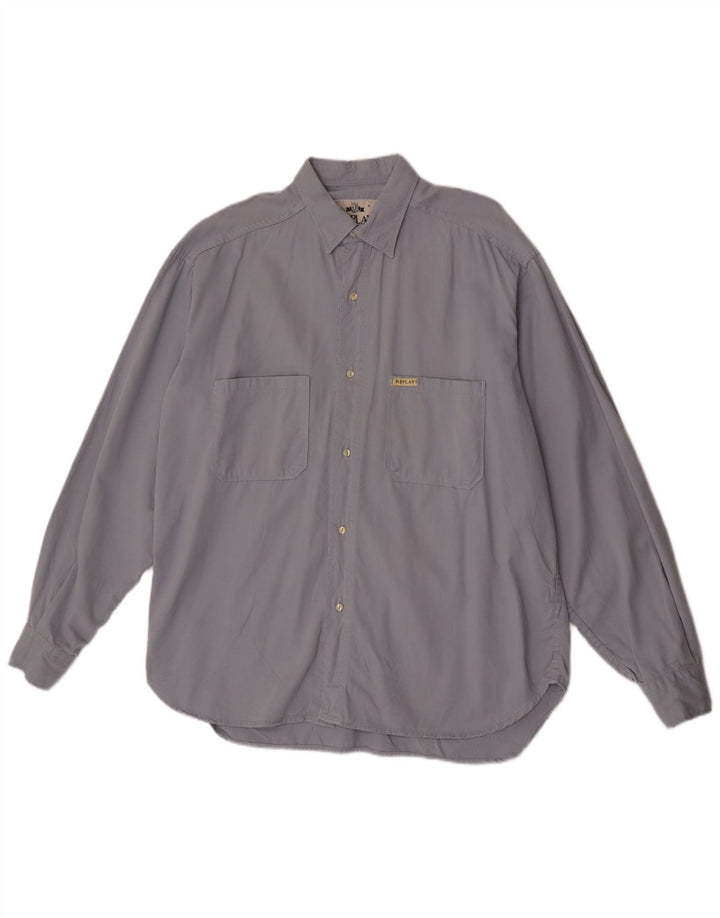 Camicia da uomo Replay XL in cotone blu