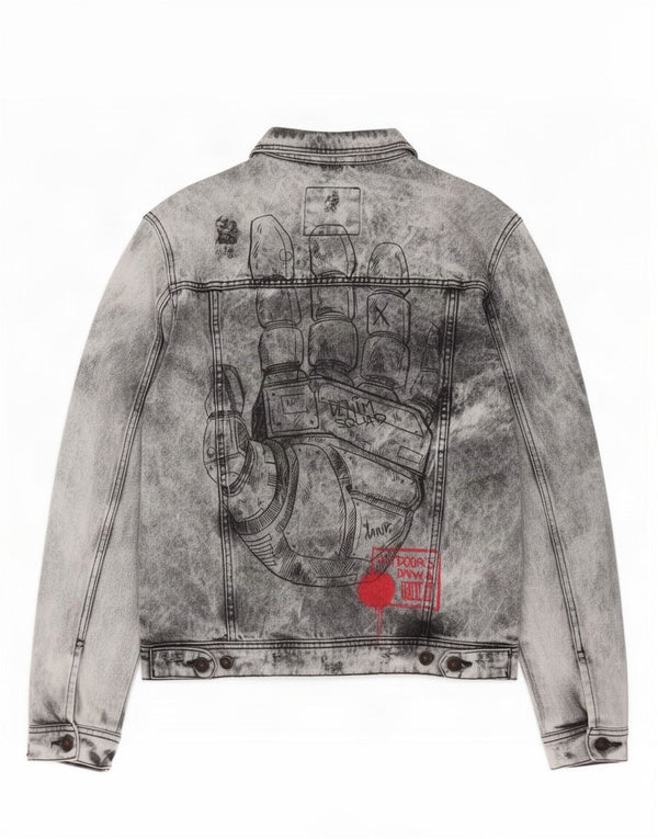 Giacca in denim grafico DNWR da uomo Zara UK 38 Cotone grigio medio