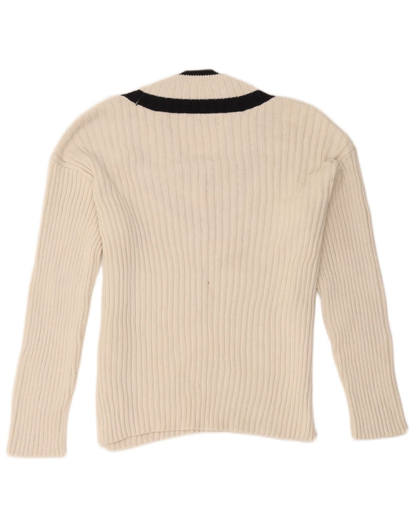 Maglione con scollo a V da donna Marks & Spencer UK 14 Blocco colore bianco medio