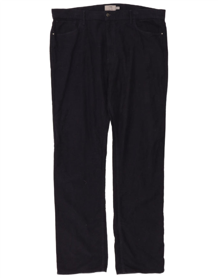 MARKS & SPENCER Jeans dritti da uomo vestibilità regolare W40 L35 cotone blu navy