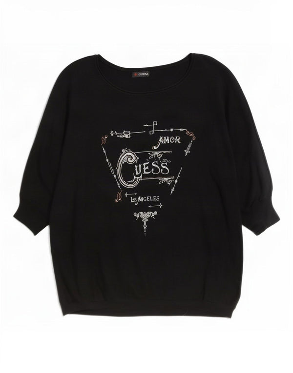 Guess Maglione da donna con scollo a barca con maniche a 3/4 UK 10 Small Nero
