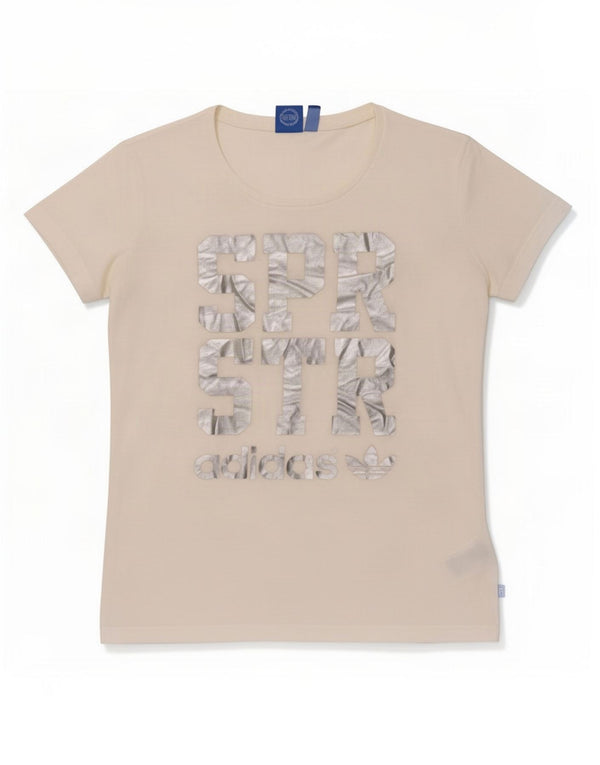 T-shirt grafica da donna Adidas Top UK 10 piccola bianca in poliestere