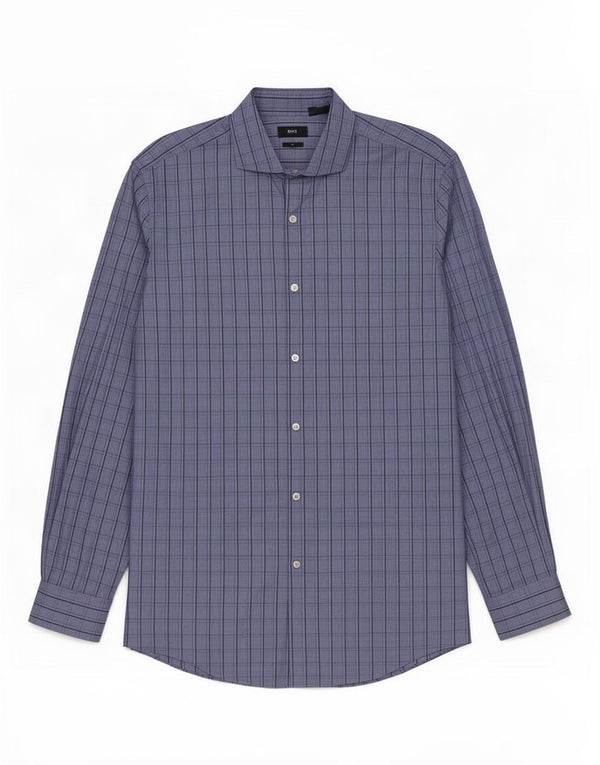 Hugo Boss Mens Slim Fit Shirt Size 43 17 XL Blue Check Cotton