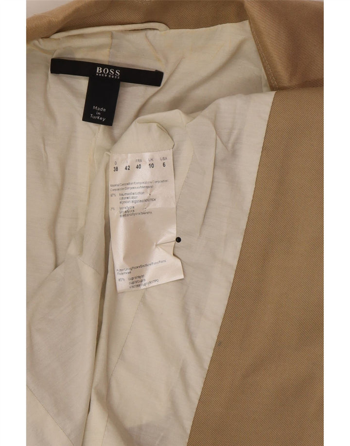 Giacca blazer a 3 bottoni da donna Hugo Boss UK 10 piccola classica in cotone beige