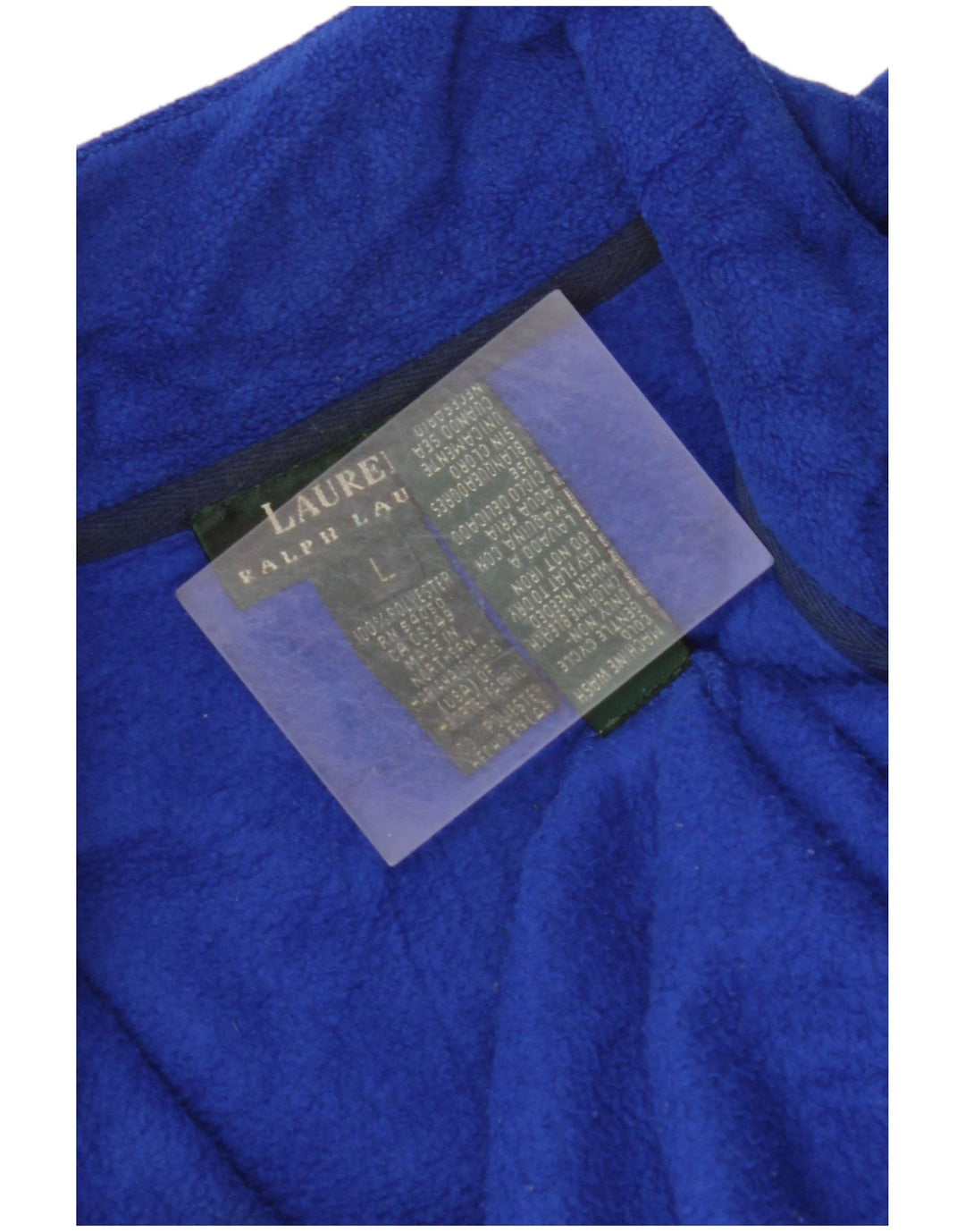 Maglione in pile da donna con collo e zip RALPH LAUREN UK 14 grande poliestere blu