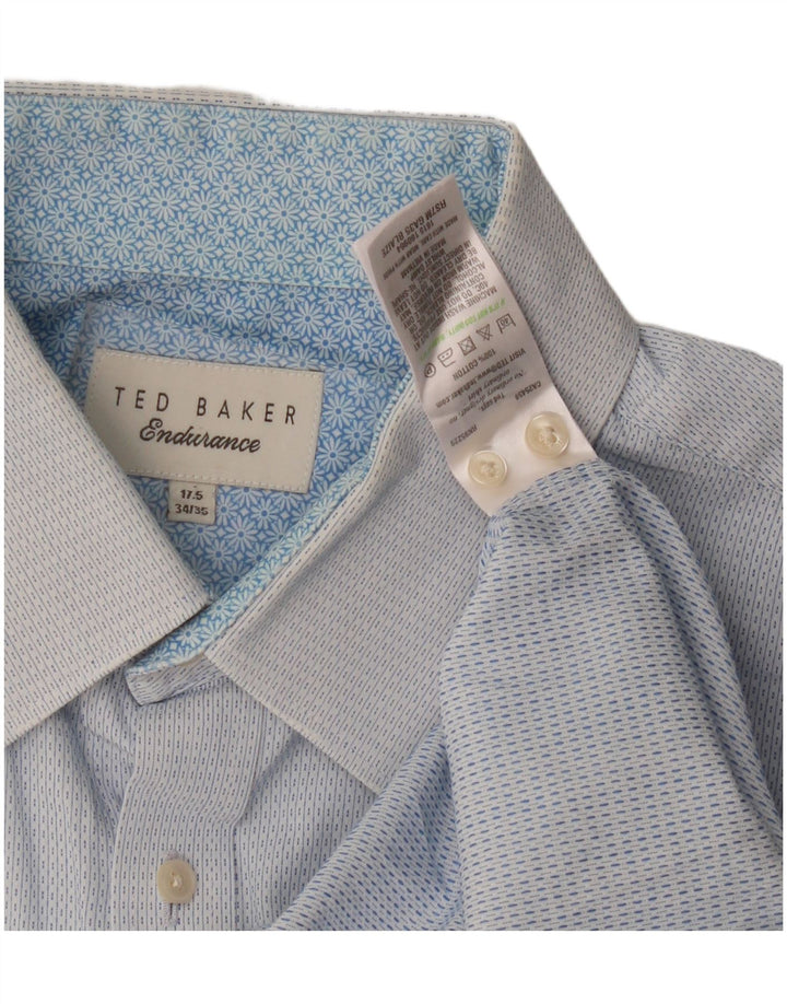 Camicia da uomo Ted Baker taglia 17 1/2 XL cotone maculato blu