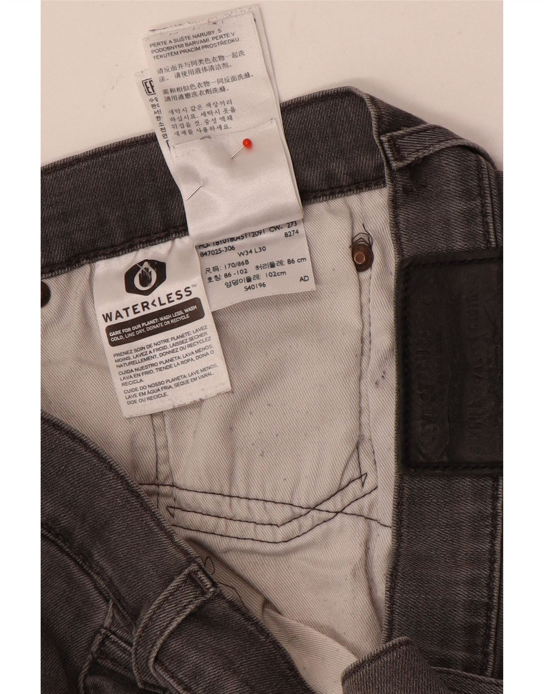 Jeans dritti da uomo Levi's W34 L30 cotone grigio