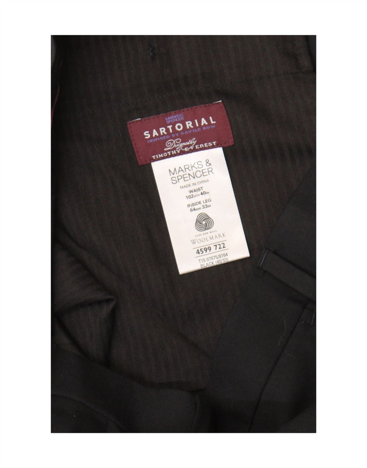 Pantaloni da abito dritti da uomo Marks & Spencer W40 L33 lana nera