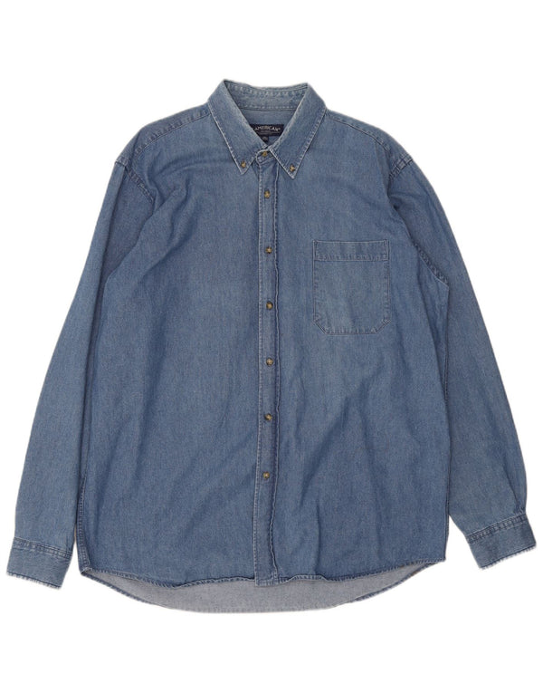 Prima camicia di jeans da uomo americana taglia 41/42 XL cotone blu