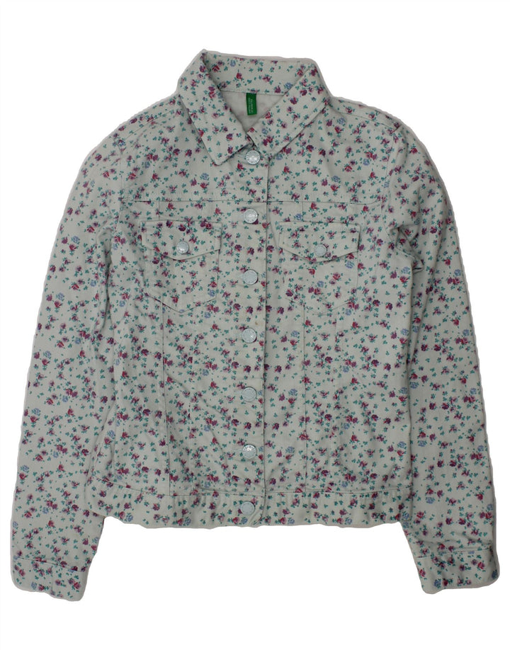 BENETTON Girls Denim Jacket 7-8 Years Blue Floral Vintage Benetton and Second-Hand Benetton from Messina Hembry 