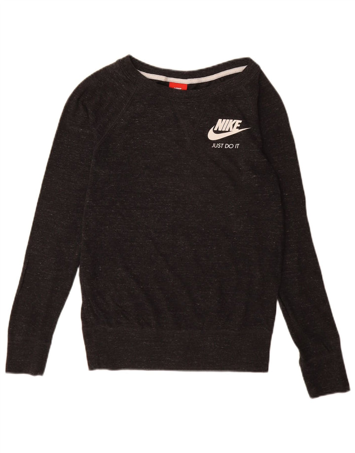 Felpa oversize con grafica Nike da donna UK 6 XS nera chiazzata