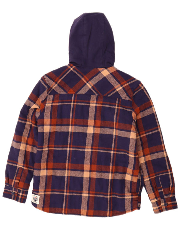 Camicia in flanella da boscaiolo con cappuccio Fat Face per ragazzi 11-12 anni a quadri blu navy