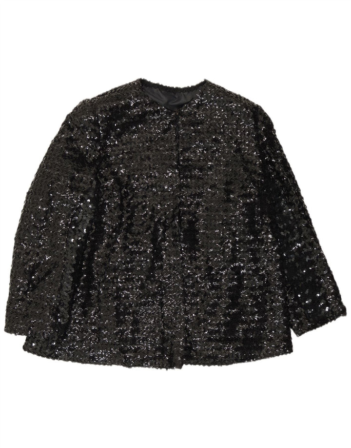 Giacca blazer con paillettes vintage da donna UK 14 grande nera