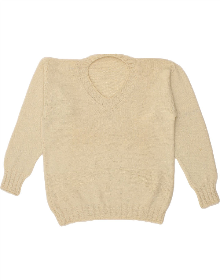VINTAGE Womens V-Neck Jumper Sweater UK 12 Medium Beige Vintage Vintage and Second-Hand Vintage from Messina Hembry 