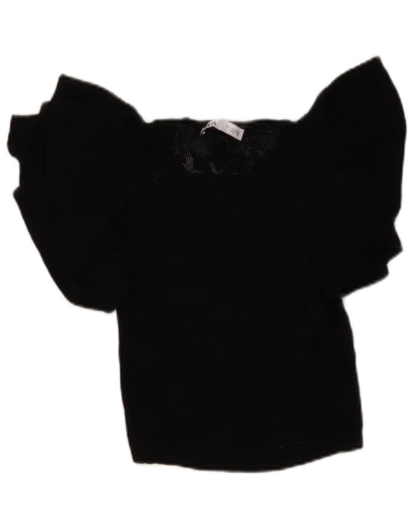 Top corto in maglia Zara da donna, taglia UK 8, piccolo, nero