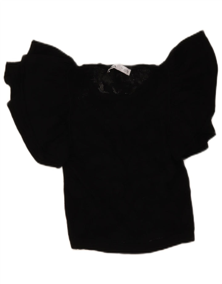 Top corto in maglia Zara da donna, taglia UK 8, piccolo, nero