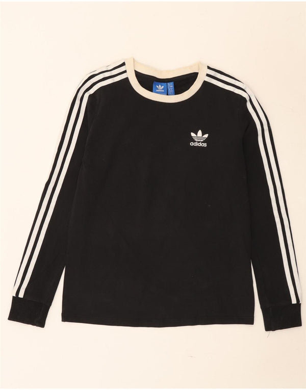 Adidas Maglia a maniche lunghe da donna UK 8 Small Nera in cotone color block