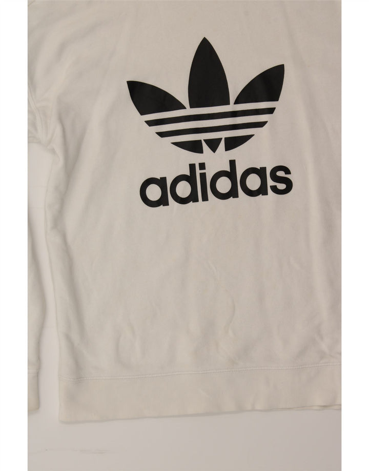 ADIDAS Womens Oversized Graphic Sweatshirt Jumper UK 8 Small  White Cotton Vintage Adidas and Second-Hand Adidas from Messina Hembry 