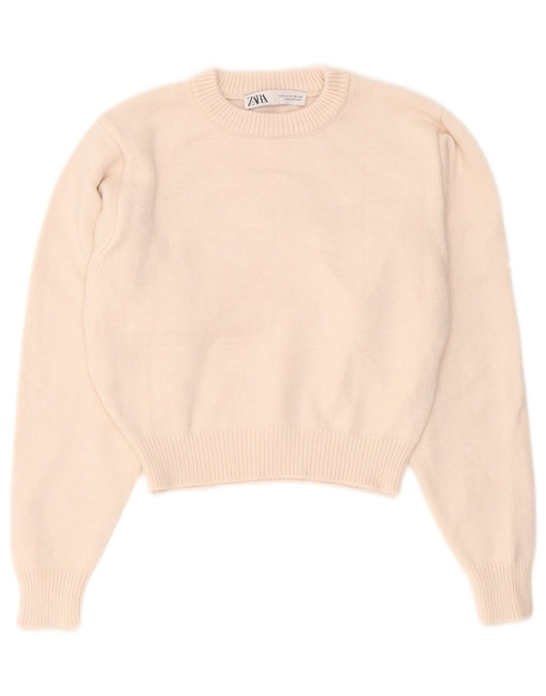 Maglione corto girocollo da donna Zara UK 10 piccolo in viscosa beige