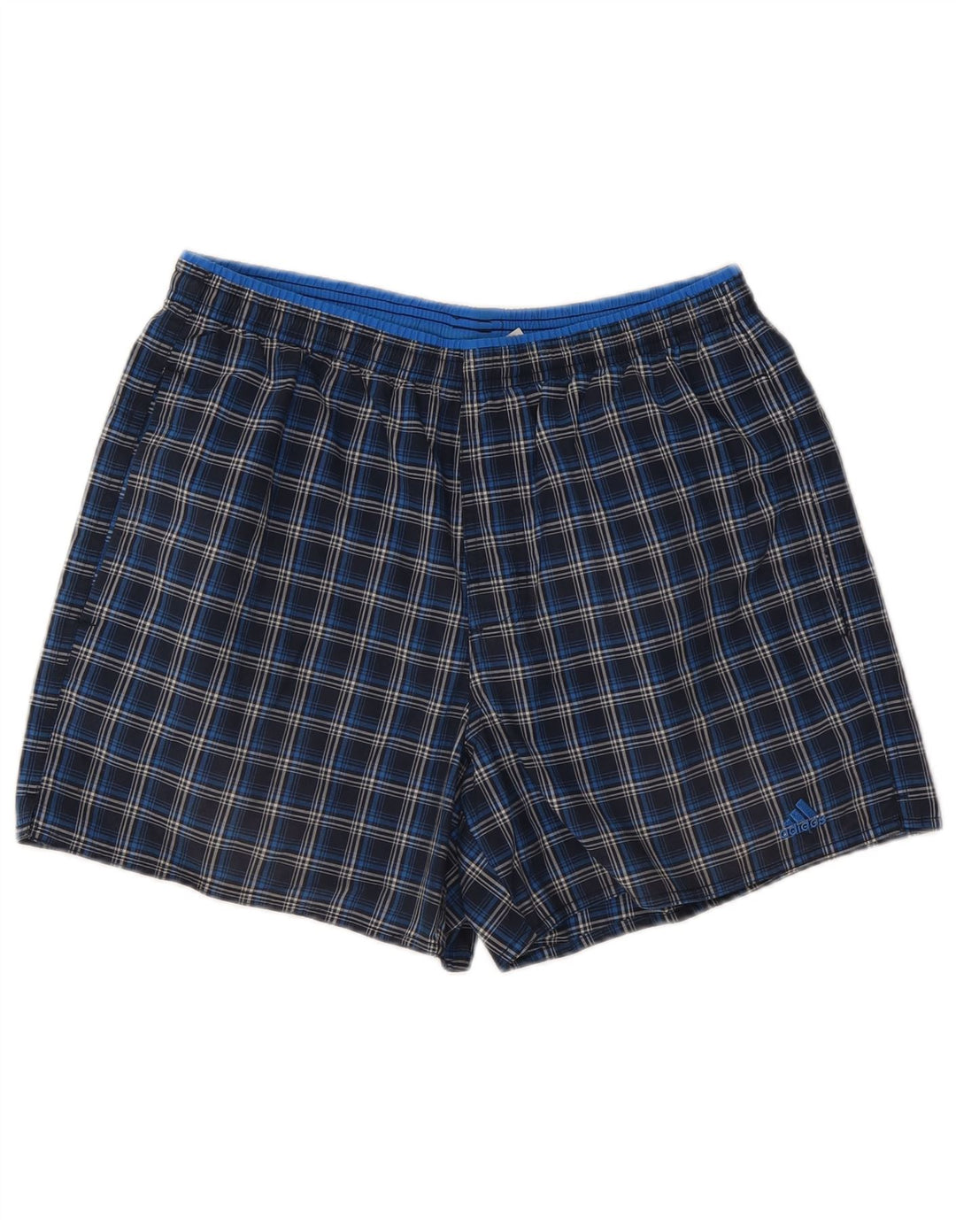 Pantaloncini sportivi da uomo Adidas medi in poliestere a quadri blu navy