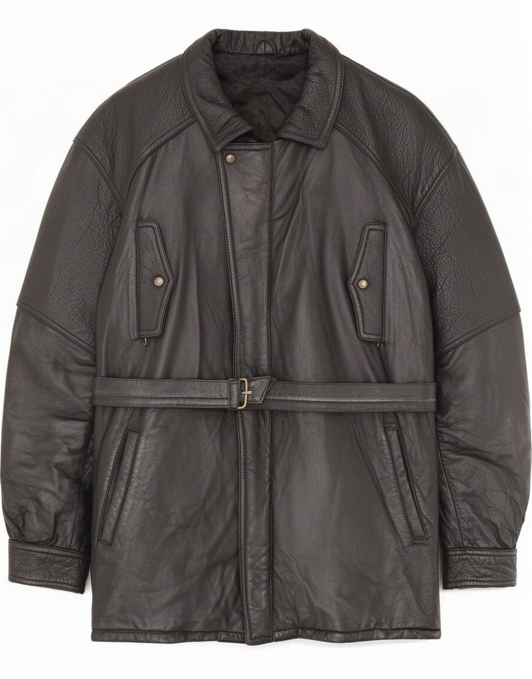 Cappotto in pelle vintage da uomo IT 54 2XL Nero